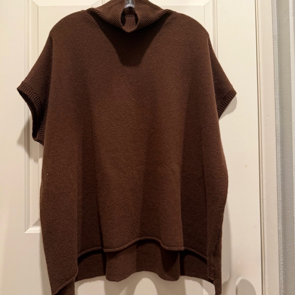 Brown Knit Women's Cape style top. Versatile styling, add a belt for a chic look